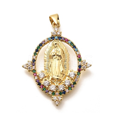 Religion Themed Rack Plating Brass Micro Pave Cubic Zirconia Pendants KK-L226-007G-13-1