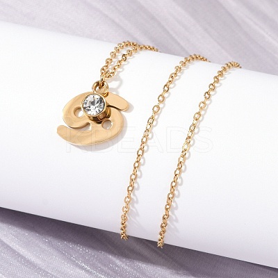 304 Stainless Steel Glass Drill Birth Stone Constellation Pendant Necklaces LS-STAS-D305-08G-D-1