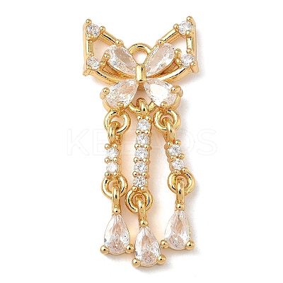 Brass Micro Pave Clear Cubic Zirconia Tassels Pendants X-KK-H526-06G-1