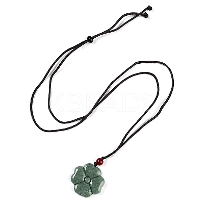 Natural Jadeite Carved Clover Pendant Necklaces NJEW-F321-01-1