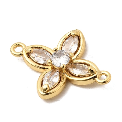 Brass Pave Cubic Zirconia 4-Petal Flower Connector Charms KK-A296-46B-G-1