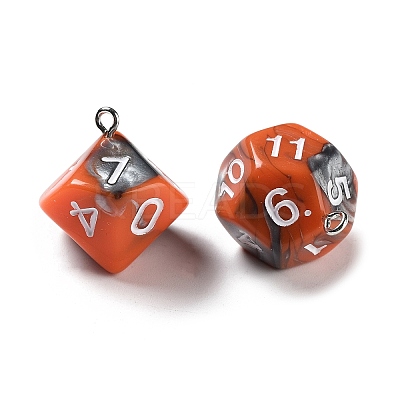 7 Styles Opaque Resin Polyhedral Dice Pendants Set RESI-A029-01T-1