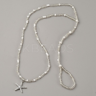 Alloy Starfish Charm Glass Seed Beaded Toe Ring Stretch Anklets for Women AJEW-WH0270-832-1