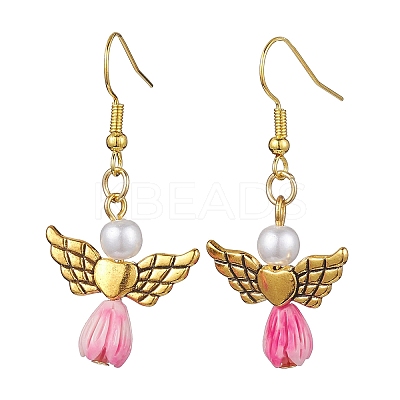 Angel Antique Golden Alloy & Resin Dangle Earrings EJEW-JE05686-11-1
