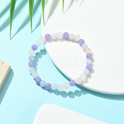 Natural Aquamarine & Rose Quartz & Amethyst Round Beaded Stretch Bracelet BJEW-JB09582-1