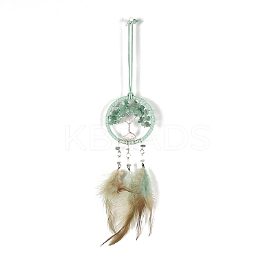 Iron & Natural Green Aventurine Woven Web/Net with Feather Pendant Decorations PW-WG44935-01-1