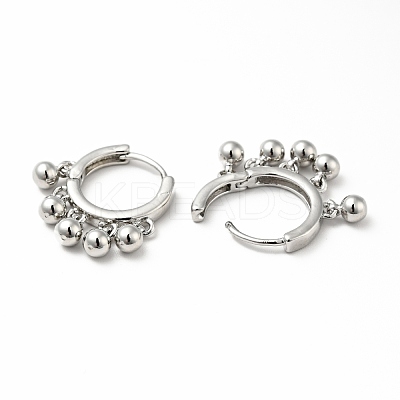 Brass Round Beads Dangle Hoop Earrings for Women EJEW-A079-07P-1