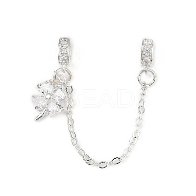 Brass Pave Clear Cubic Zirconia European Safety Chains with Charms KK-L236-15B-S-1