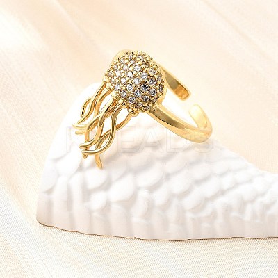 Ocean Theme Brass Micro Pave Cubic Zirconia Cuff Rings for Women RJEW-F184-17H-G-1