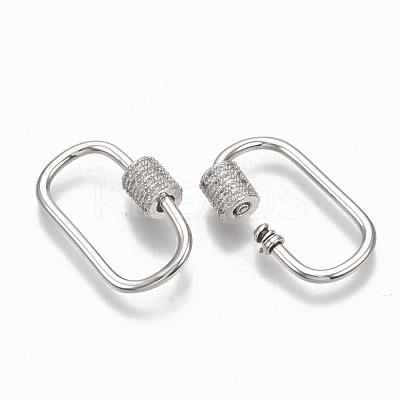 Brass Micro Pave Clear Cubic Zirconia Screw Carabiner Lock Charms ZIRC-T010-10P-1