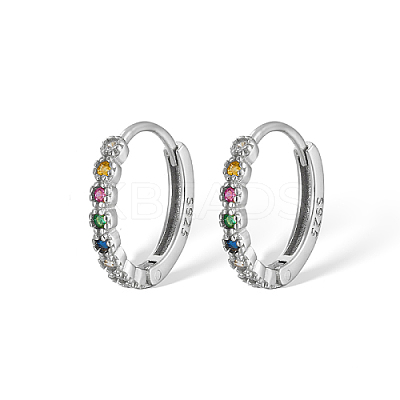 Anti-Tarnish Rhodium Plated 925 Sterling Silver Micro Pave Colorful Cubic Zirconia Hoop Earrings IY5335-2-1