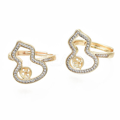 Brass Micro Pave Clear Cubic Zirconia Peg Bails Adjustable Finger Ring Settings KK-S356-173G-NF-1