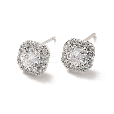 Clear Cubic Zirconia Square Stud Earrings EJEW-K093-16P-1