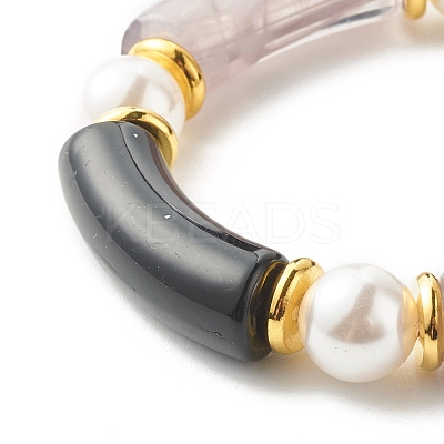 Chunky Acrylic Curved Tube Beads Stretch Bracelet for Teen Girl Women BJEW-JB06993-02-1