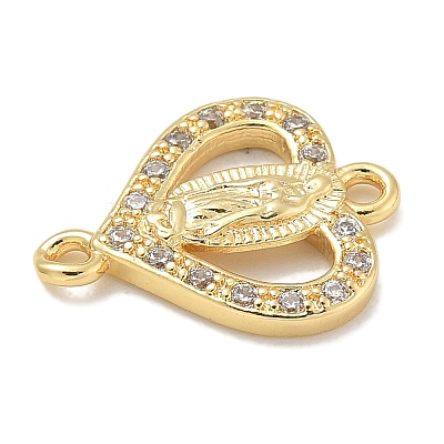 Rack Plating Brass Micro Pave Clear Cubic Zirconia Religion Heart Virgin Mary Connector Charms KK-L224-099G-03-1