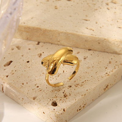 Ocean Themes 304 Stainless Steel Open Cuff Rings for Women RJEW-K293-02D-G-1