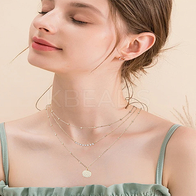 Brass Textured Disc Pendant 3 Layer Necklaces for Women NJEW-LP0009-50-1