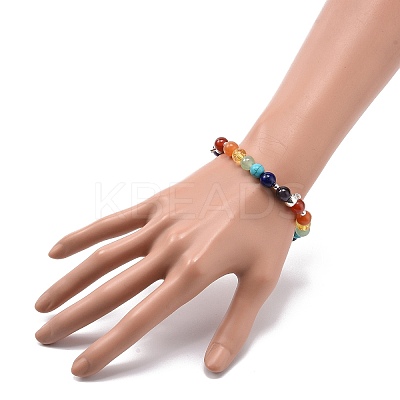 5Pcs 5 Style Natural & Synthetic Mixed Gemstone Round Beaded Stretch Bracelets Set with Alloy Tube Bails BJEW-JB08920-1
