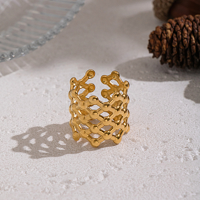 304 Stainless Steel Mesh Shape Statement Cuff Open Rings for Women IZ9606-1
