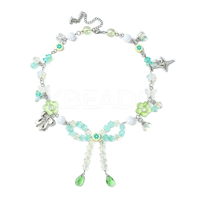 Alloy Bowknot & Dog & Star Pendant Necklace NJEW-FZ00006-1