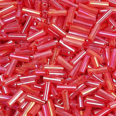 Transparent Colours Rainbow Glass Bugle Beads X-TSDB6MM165B-1