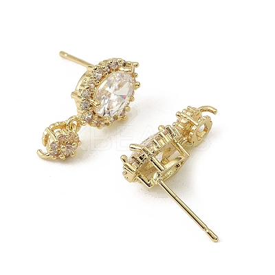 Oval Brass Micro Pave Clear Cubic Zirconia Stud Earring Findings LS-KK-C107-07G-1