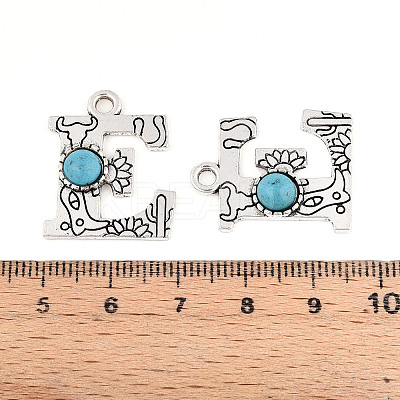 Synthetic Turquoise & Alloy Pendants PALLOY-H146-01AS-E-1