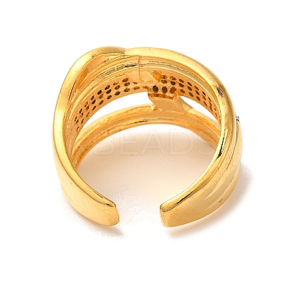 Rack Plating Brass Micro Pave Clear Cubic Zirconia Cuff Rings for Women RJEW-G325-13G-GP-1