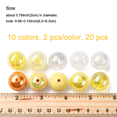 20Pcs 10 Colors Transparent & Opaque Acrylic Beads MACR-FP0001-20-1