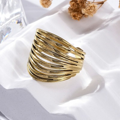 304 Stainless Steel Open Cuff Rings for Women RJEW-F174-04G-1