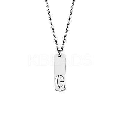 304 Stainless Steel Rectangle with Laser Cut Initial Pendant Necklaces FS-WG71FEF-11-1