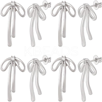 4 Pairs Brass with Cubic Zirconia Stud Earrings for Women EJEW-BC0001-17P-1