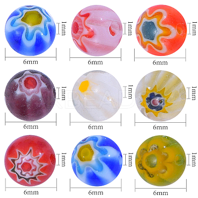 Millefiori Glass Round-Single Flower Bead Strands LAMP-CJ0001-15-1