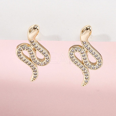 Brass Clear Cubic Zirconia Hoop Earrings EJEW-Q014-36G-1