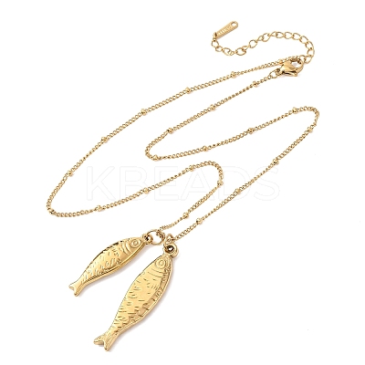304 Stainless Steel Couple Fish Pendant Satellite Chain Necklaces for Women LS-NJEW-Z108-02G-1