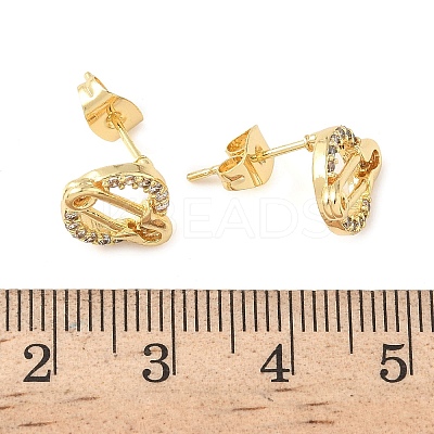 Paper Clip Brass Micro Pave Clear Cubic Zirconia Stud Earrings EJEW-Z144-28G-1