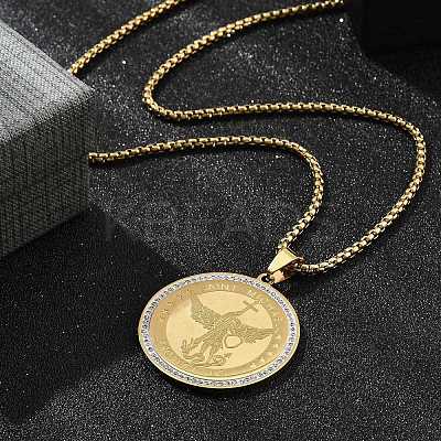 201 Stainless Steel Rhinestone Pendant Necklaces for Women LS-NJEW-U021-02G-1