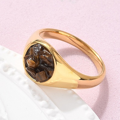 Round Natural Tiger Eye Chips Finger Rings RJEW-D303-03G-04-1