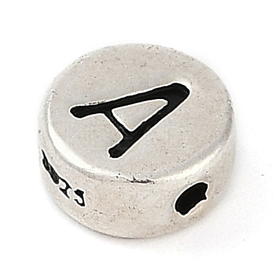 925 Sterling Silver Flat Round with Letter Beads STER-G044-01AS-A-1