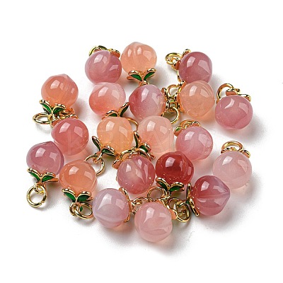 Natural Agate Peach Charms with Brass Jump Rings G-R489-39G-1