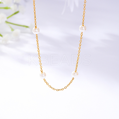 201 Stainless Steel Chain Necklace with Imitation Pearl Beaded for Women ZY9444-1