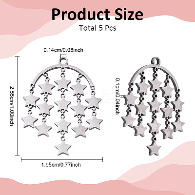 5Pcs 304 Stainless Steel Pendants STAS-YW0003-15P-1