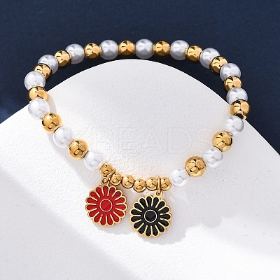 201 Stainless Steel Round Beaded Stretch Bracelets BJEW-C090-03G-A-1