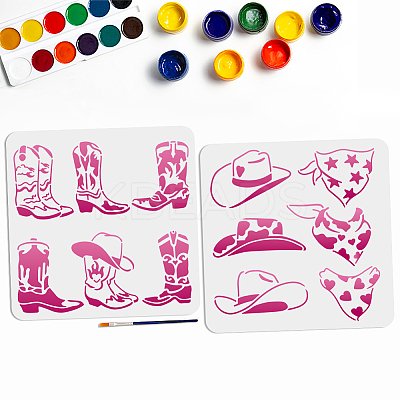 1 Set Cowboy Theme PET Hollow Out Drawing Painting Stencils DIY-MA0003-93B-1