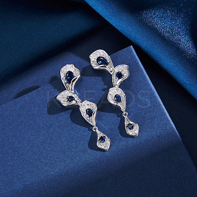 925 Sterling Silver Cubic Zirconia Leaf Stud Earrings EJEW-L294-011P-1