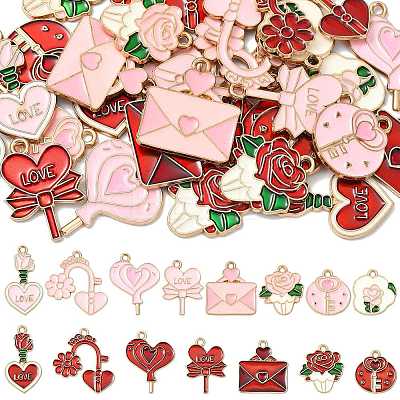 30Pcs 15 Styles Valentine's Day Theme Alloy Enamel Pendants ENAM-FS0004-22-1