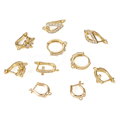10Pcs 5 Style Brass Micro Pave Cubic Zirconia Hoop Earring Findings EJEW-TA0001-24-1