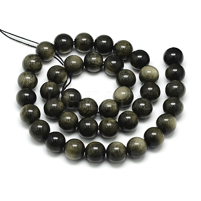 Natural Golden Sheen Obsidian Beads Strands G-S150-20-12mm-1