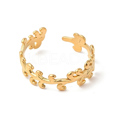 Ion Plating(IP) 304 Stainless Steel Leafy Branch Open Cuff Ring for Women RJEW-E063-21G-1