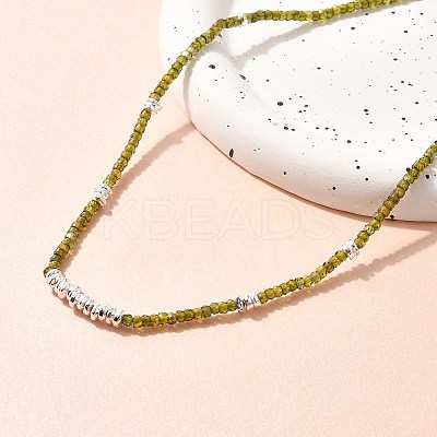 Faceted Rondelle Natural Peridot Beaded Necklaces for Women NJEW-M048-03-1